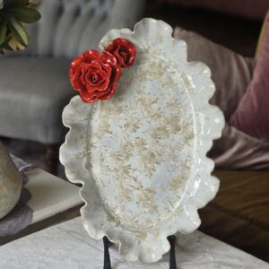 Vaagen  43 x 30 cm roosidega Punane -valge kristall