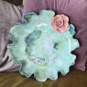 Vaagen/kauss diam 34 cm ja sügavus 6 cm roosa-roheline