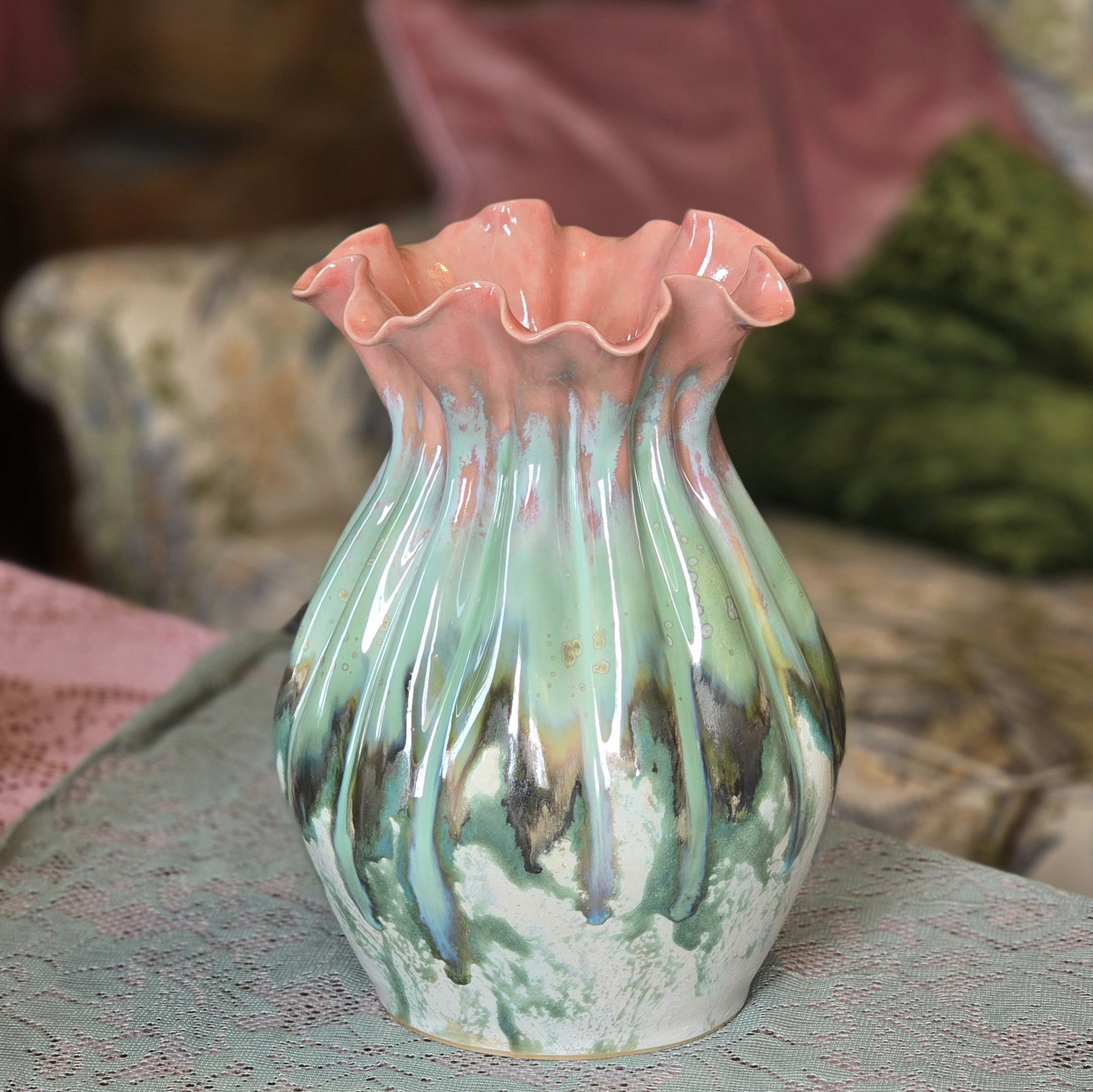 Vaas k 25 cm Roosa-roheline